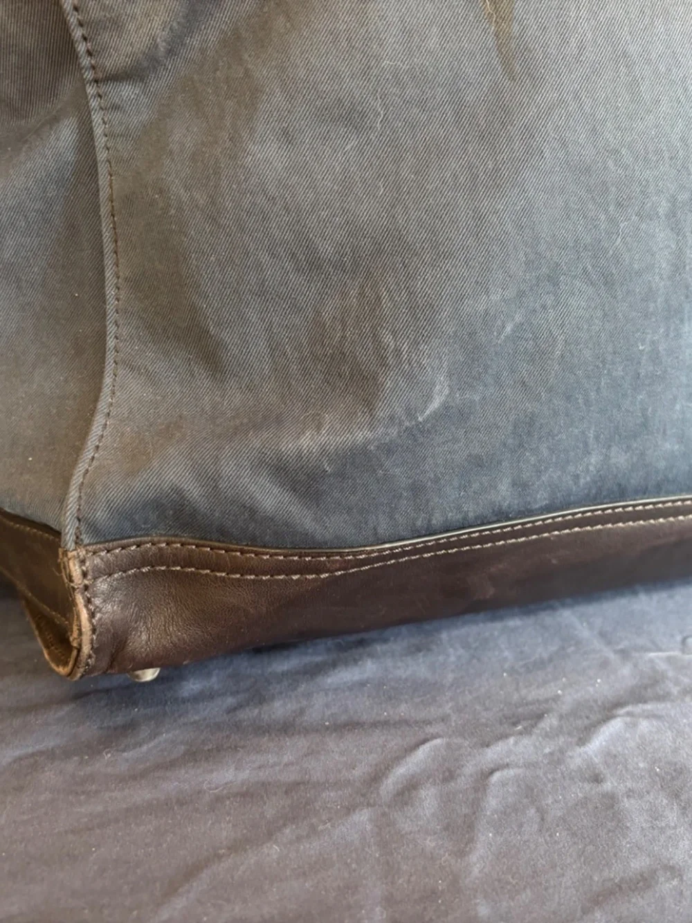 J Crew Warren Street Weekender Duffle Bag. Navy Canvas with Brown leather base